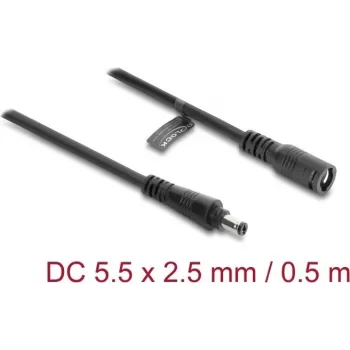 Delock DC Extension Cable 5.5 x 2.5 mm Male to Female with Bayonet Lock 18 AWG, 0.5 m Black (67391)