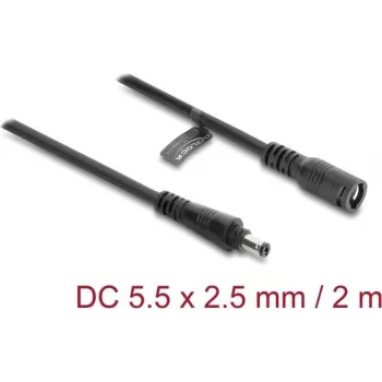 Delock DC Extension Cable 5.5 x 2.5 mm Plug to Jack with Bayonet Lock 18 AWG, 2 m Black (67393)