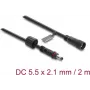 Delock DC Extension Cable 5.5 x 2.1 mm Plug to Socket with Screw Lock M12 x 1.75 mm Thread Waterproof 18 AWG, 2 m Black (67384)