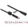 Delock DC Extension Cable 5.5 x 2.5 mm Plug to Jack with Screw Lock M12 x 1.75 mm Thread Waterproof 18 AWG, 1 m Black (67386)