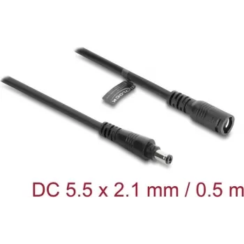 Delock DC Power Extension Cable 5.5 x 2.1 mm Plug to Jack with Bayonet Lock 18 AWG, 0.5 m Black (67388)