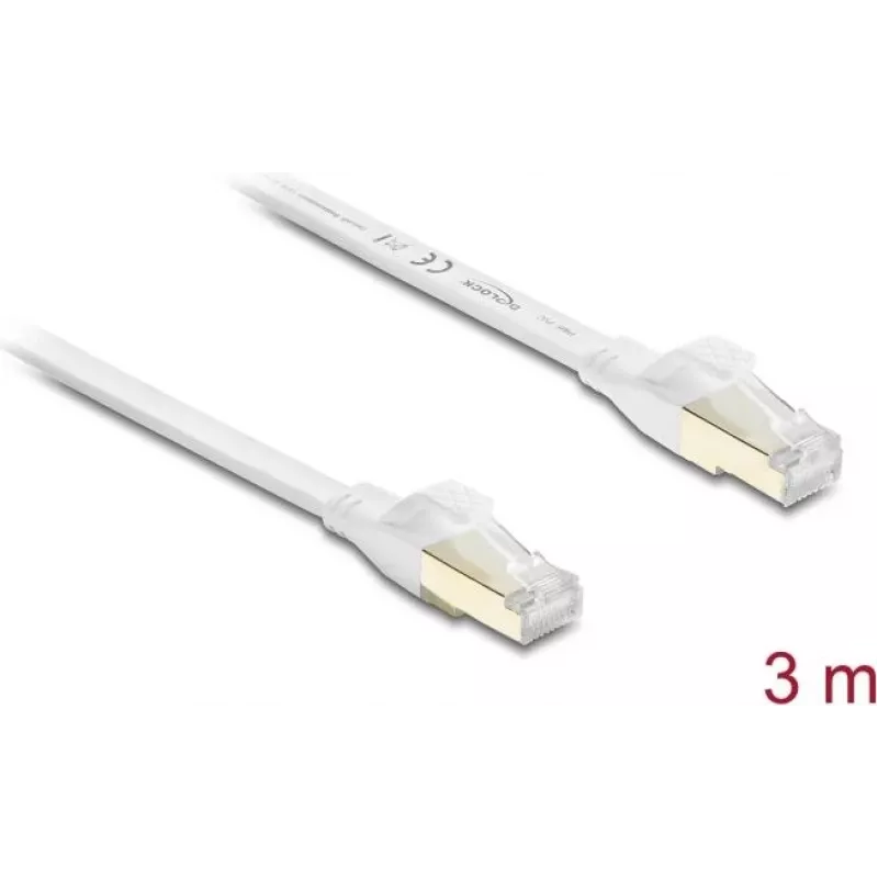 Delock RJ45 Flat Patch Cable Cat.8.1 U/FTP up to 40 Gbps 3 m White (81027)