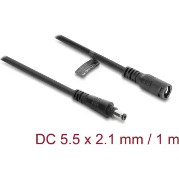 Delock DC Extension Cable 5.5 x 2.1 mm Plug to Socket with Bayonet Lock 18 AWG, 1 m Black (67389)