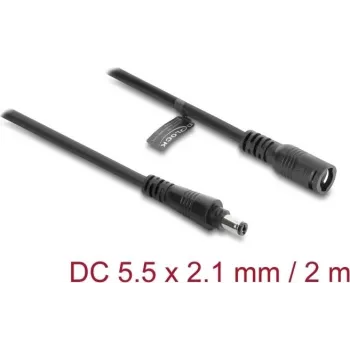 Delock DC Extension Cable 5.5 x 2.1 mm Male to Female with Bayonet Lock 18 AWG, 2 m Black (67390)