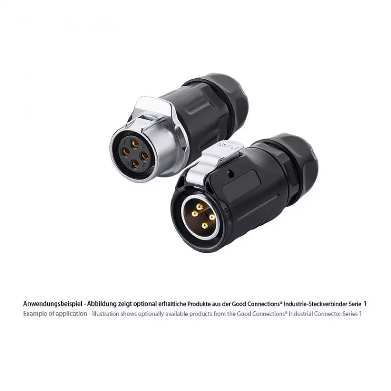 Good Connections Industrial Connector S1 - Power 4-Pin M20 Male Plug with Click-Lock, Solder Termination, IP65/66