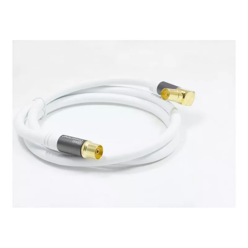Good Connections SmartFLEX SAT Antenna Cable, IEC/Coax Angled Male to Female, Gold-Plated, Quadruple Shielded, 120 dB, White, 2 m (GC-M2063)