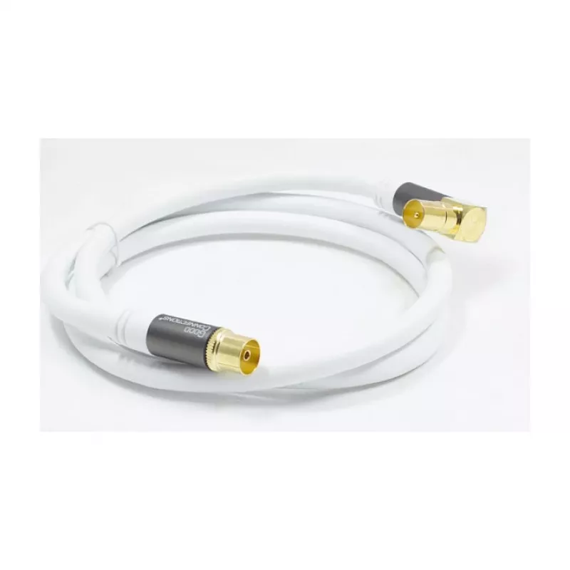 Good Connections SmartFLEX SAT Antenna Cable, IEC/Coax Angled Plug to Socket, Gold-Plated, Quadruple Shielded, 120 dB, White, 1 m (GC-M2061)