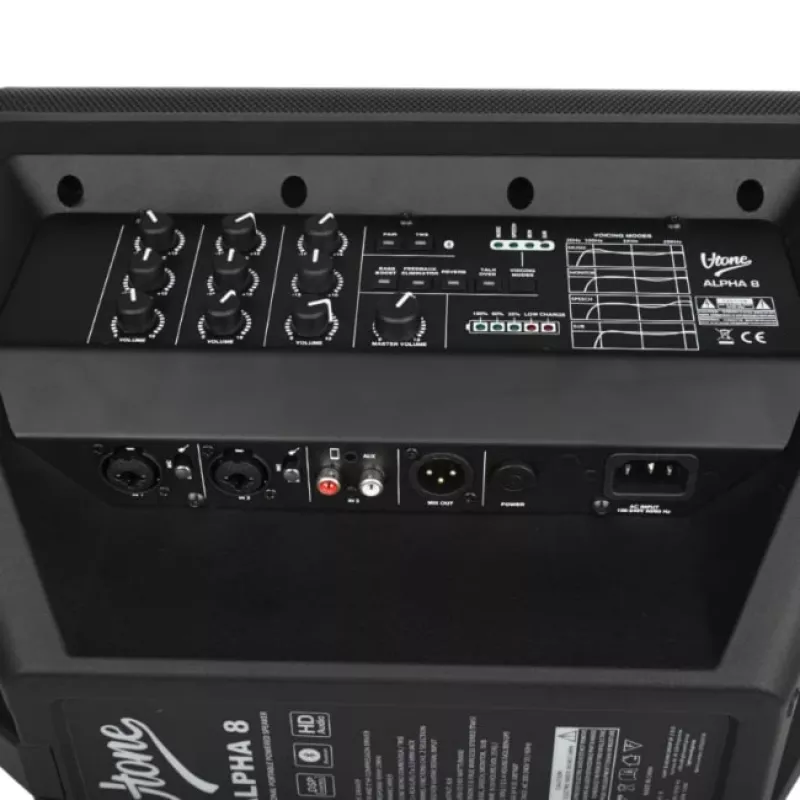 V-TONE ALPHA 8 Active Battery Column PA System with Built-in Mixer, 300W RMS, 8 inch Woofer, Bluetooth, USB/SD, Reverb