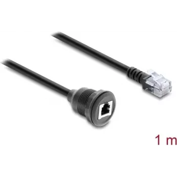 Delock RJ12 Plug to RJ12 Jack Panel Mount Extension Cable 1 m Black (91268)