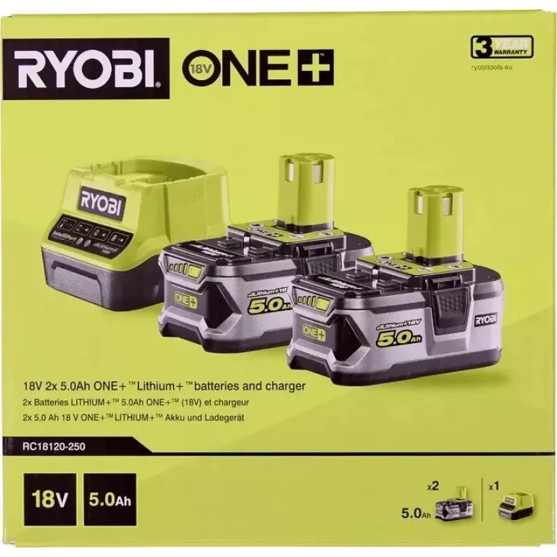 RYOBI RC18120-250 2x 18V 5.0Ah Lithium+ Battery Kit with Compact Charger