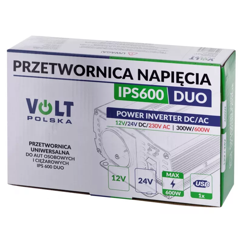 VOLT POLSKA IPS-600 DUO 12V 24V/230V 300/600W Pure Sine Wave Power Inverter