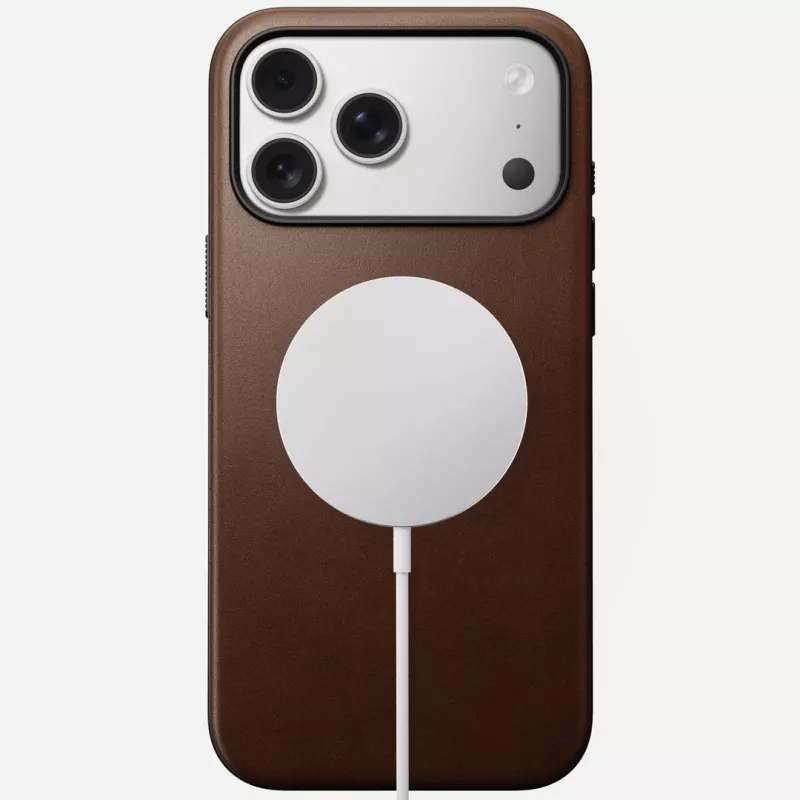 NOMAD Modern Leather Case for iPhone 17 Pro Max, Horween Leather, Rustic Brown, MagSafe Compatible