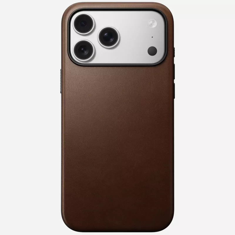 NOMAD Modern Leather Case for iPhone 17 Pro Max, Horween Leather, Rustic Brown, MagSafe Compatible