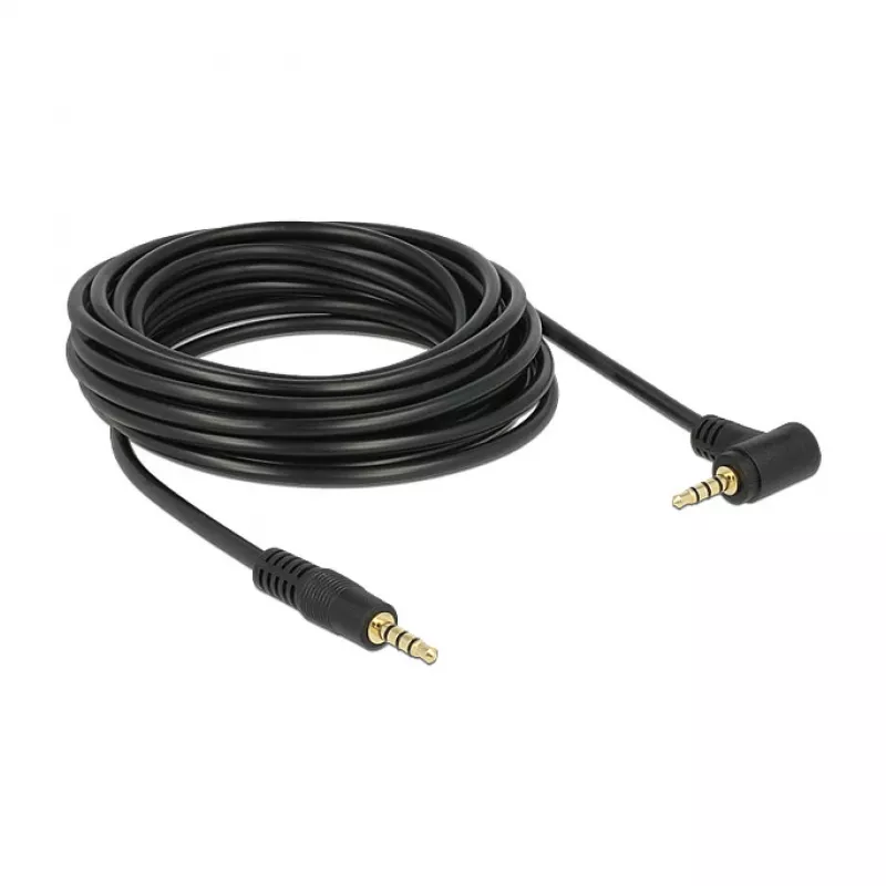 Delock 3.5 mm 4 Pin Stereo Jack Audio Cable, Male to Male, Angled, 5 m, Black