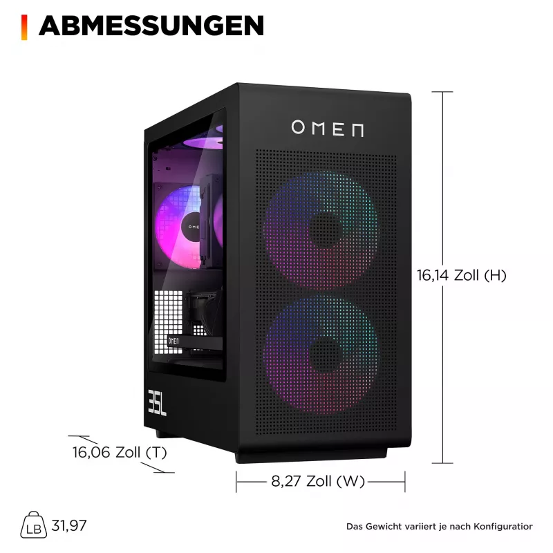 HP OMEN 35L GT16-1491ng Desktop PC - AMD Ryzen 9 9900X3D, 64GB DDR5 RAM, 2TB NVMe SSD, NVIDIA GeForce RTX 5080, Windows 11 Home