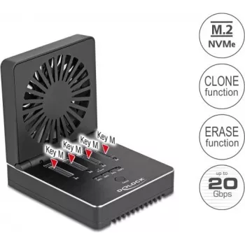 Delock USB 20 Gbps M.2 Docking Station for 4 x M.2 NVMe PCIe SSD with Clone and Erase Function