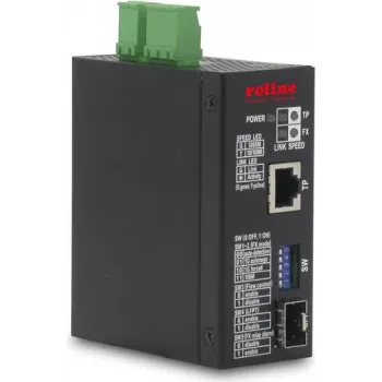 ROLINE Industrial Gigabit Ethernet Media Converter 10/100/1000Base-T to 100/1000Base-X SFP, DIN-Rail, -40°C to 75°C