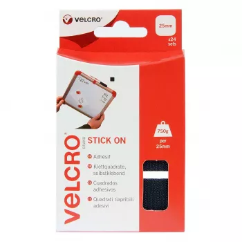 VELCRO Stick On Hook & Loop Squares 25mm x 25mm, Self-Adhesive, Black, 24 Sets (48 Pieces)