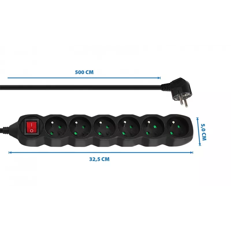 ESPERANZA ELK219K Power Extension 5 m 6 AC Outlets Indoor Black