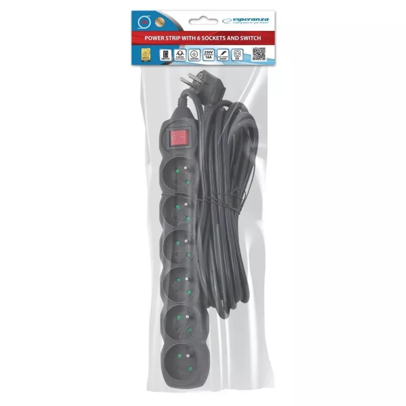 ESPERANZA ELK219K Power Extension 5 m 6 AC Outlets Indoor Black