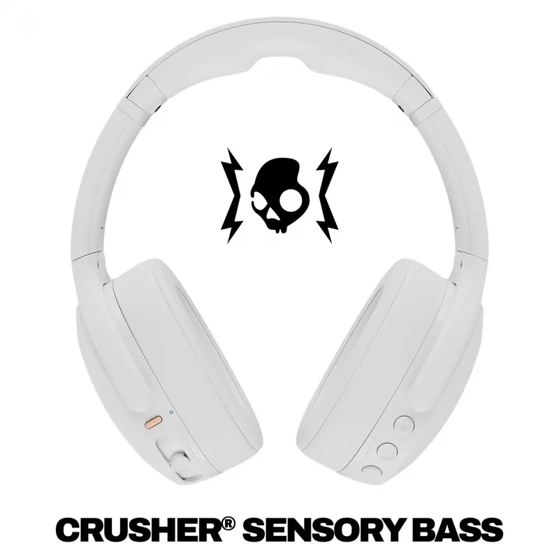 Skullcandy Crusher Evo Wireless Over-Ear Headphones with Sensory Bass, Bluetooth 5.0, 40-Hour Battery, White