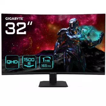 GIGABYTE GS32QC 31.5 inch QHD Curved Gaming Monitor - 2560 x 1440, 1500R, 165Hz, 1ms, 300 cd/m², FreeSync Premium, HDR Ready, HDMI 2.0, DisplayPort 1.4