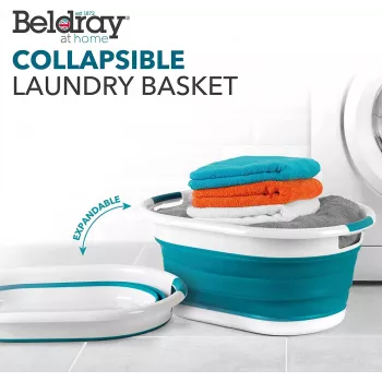Beldray LA034816TQFEU7 Collapsible Laundry Basket, White/Mint