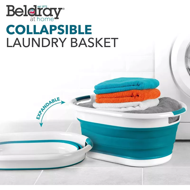 Beldray LA034816TQFEU7 Collapsible Laundry Basket, White/Mint