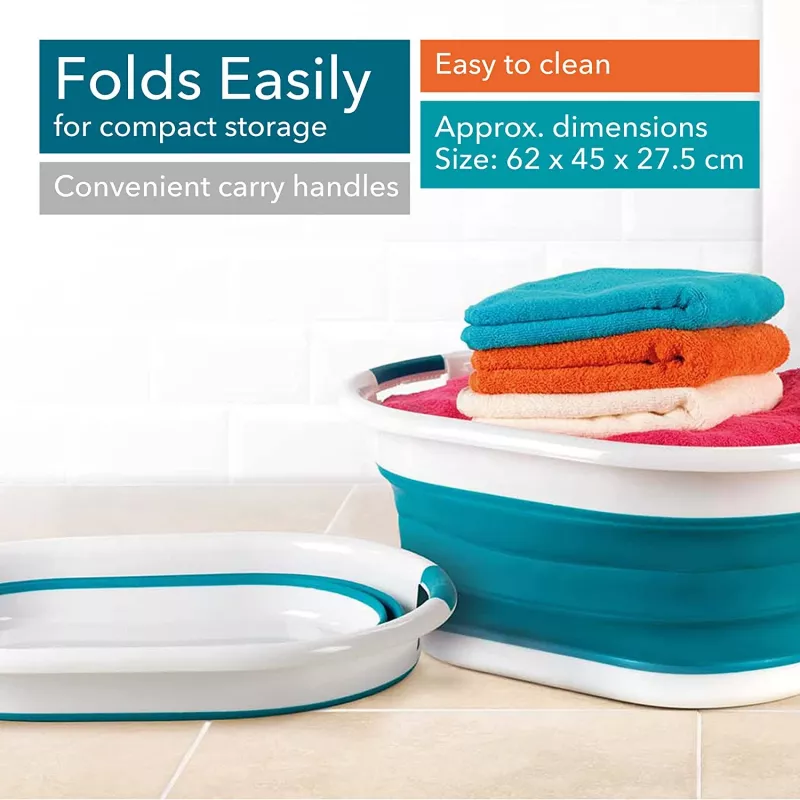 Beldray LA034816TQFEU7 Collapsible Laundry Basket, White/Mint