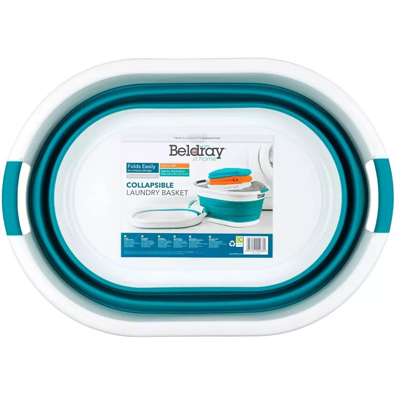Beldray LA034816TQFEU7 Collapsible Laundry Basket, White/Mint