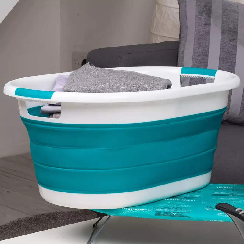 Beldray LA034816TQFEU7 Collapsible Laundry Basket, White/Mint