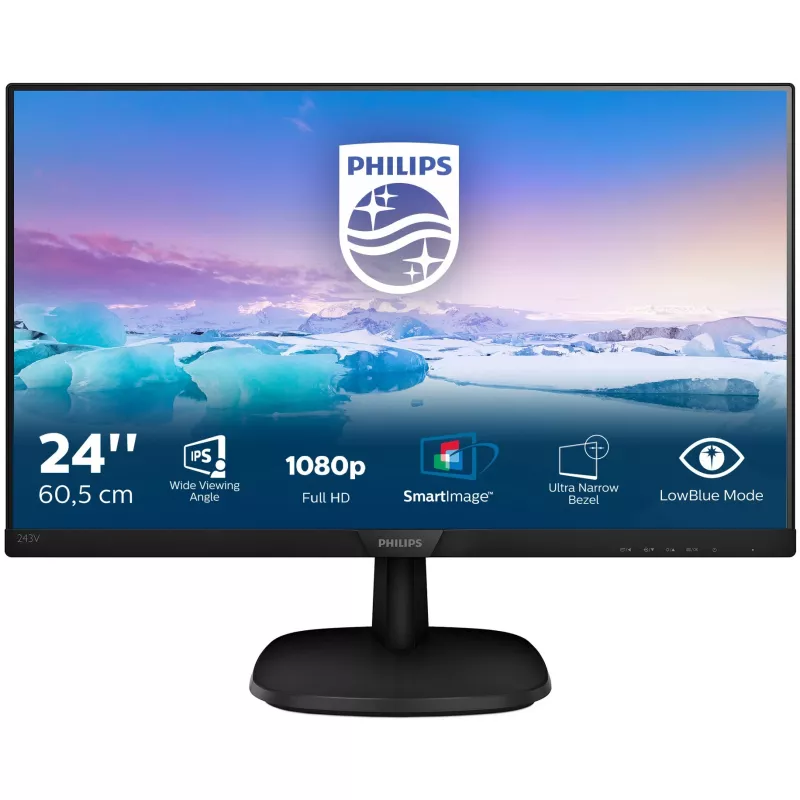 Philips V-Line 243V7QDSB 23.8 inch Full HD IPS LED Monitor - FlickerFree, LowBlue Mode, 75Hz, VGA/DVI/HDMI