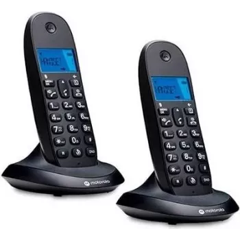 Motorola C1002CB+ DECT Cordless Phone with 2 Handsets, Black, Backlit Screen, Hands-Free, 50-Entry Phonebook