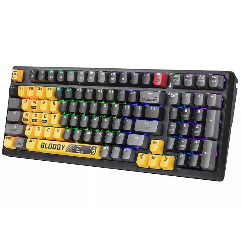 A4Tech Bloody S98 Sports Lime Mechanical Keyboard, BLMS Red Plus Switches, 98-Key Compact, RGB Backlight, USB-C Detachable