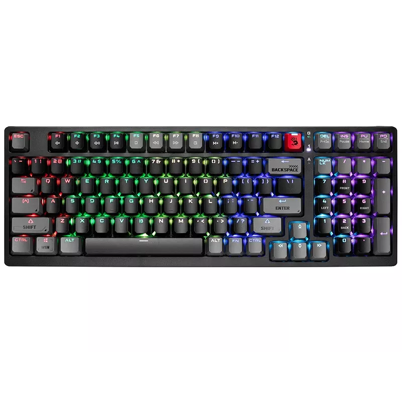 A4Tech Bloody S98 Sports Lime Mechanical Keyboard, BLMS Red Plus Switches, 98-Key Compact, RGB Backlight, USB-C Detachable