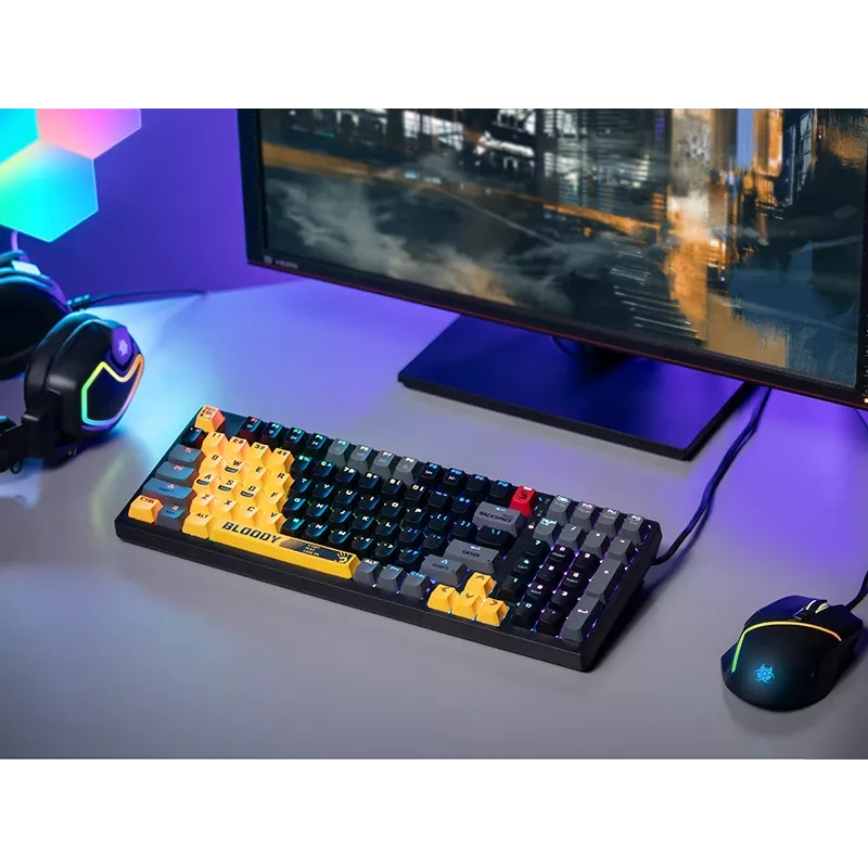 A4Tech Bloody S98 Sports Lime Mechanical Keyboard, BLMS Red Plus Switches, 98-Key Compact, RGB Backlight, USB-C Detachable