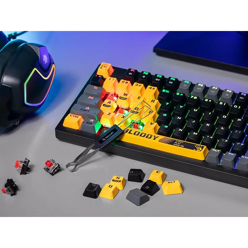 A4Tech Bloody S98 Sports Lime Mechanical Keyboard, BLMS Red Plus Switches, 98-Key Compact, RGB Backlight, USB-C Detachable