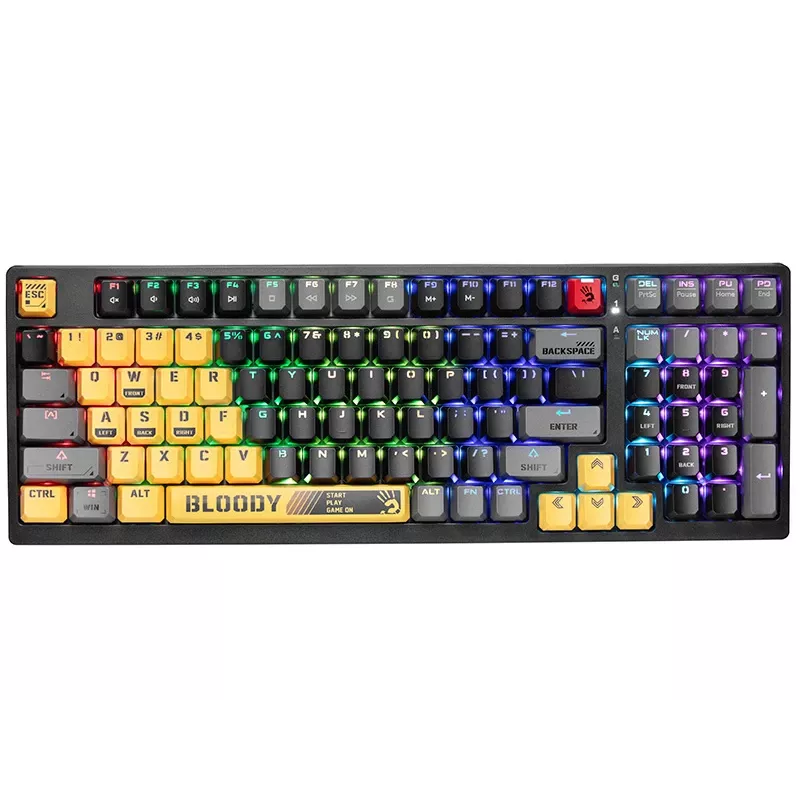 A4Tech Bloody S98 Sports Lime Mechanical Keyboard, BLMS Red Plus Switches, 98-Key Compact, RGB Backlight, USB-C Detachable