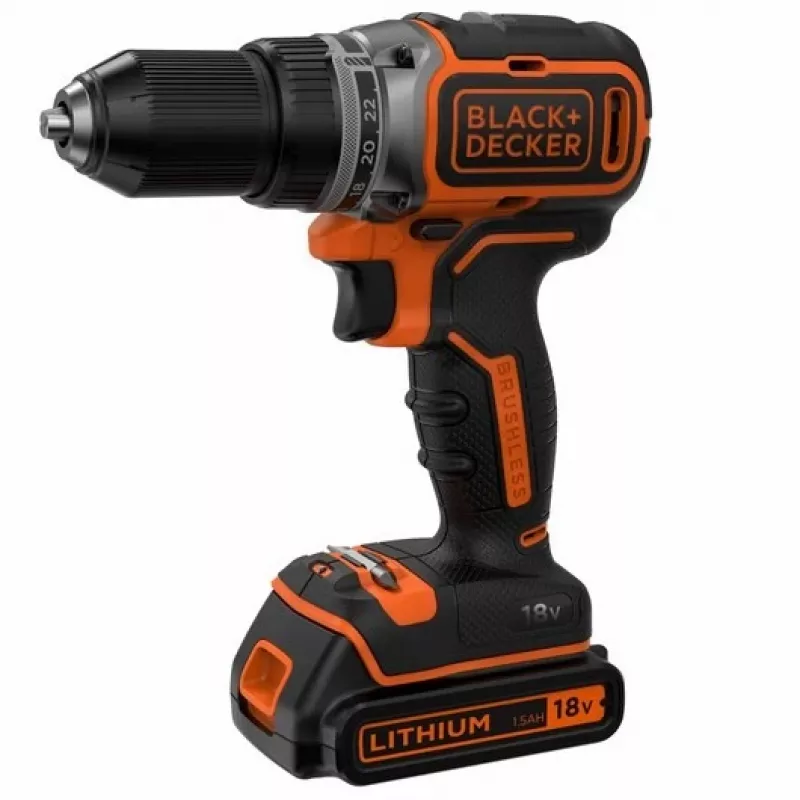 Black & Decker BL186KB-QW 18V Cordless Brushless Hammer Drill 1650 RPM (2x1.5Ah Batteries, Charger, Case)