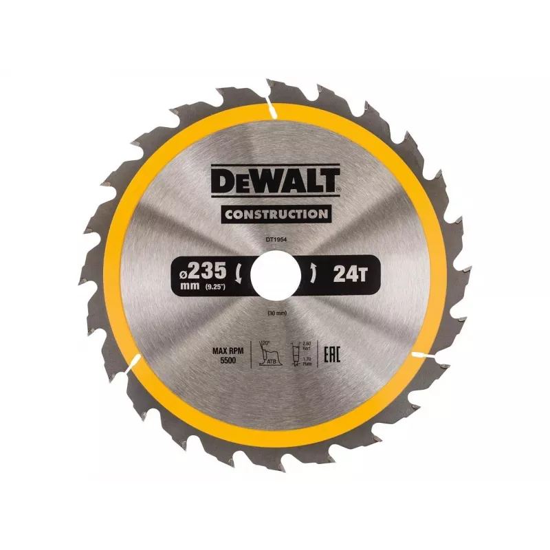 DEWALT DT1955-QZ Circular Saw Blade 235mm 60T Fine Finish