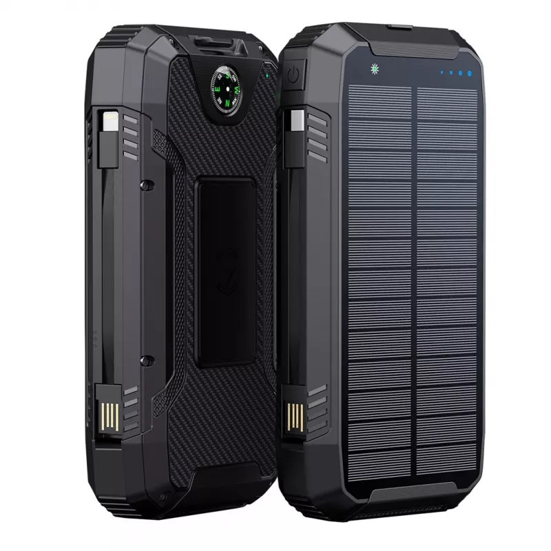 PowerNeed S20000Q 20000mAh Outdoor Solar Power Bank with Wireless Charging, QC3.0 & PD 20W, Black