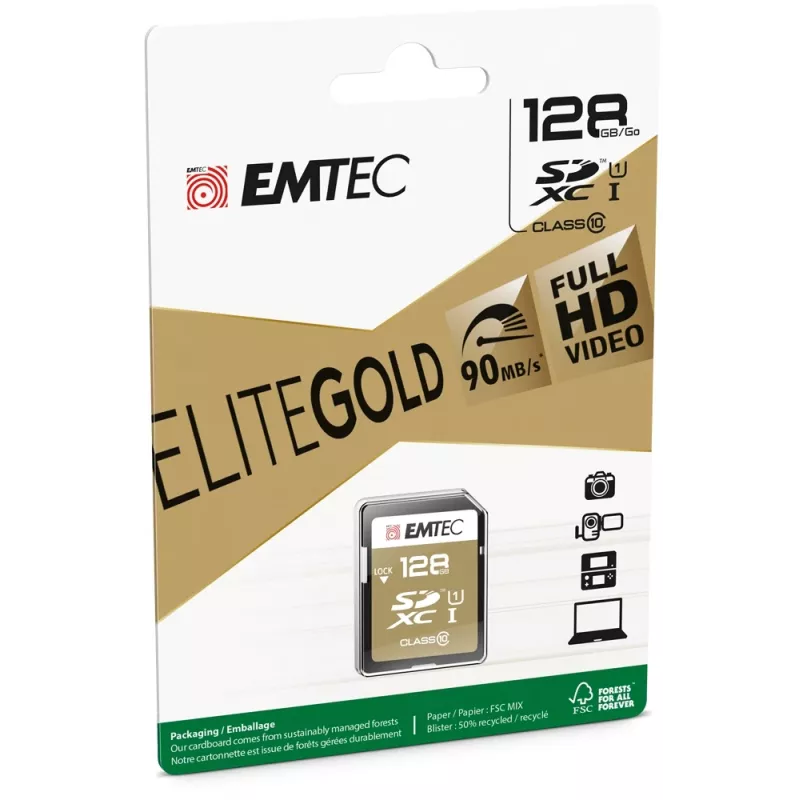 Emtec SDXC 128GB Class10 Gold+ UHS-I U1 Memory Card