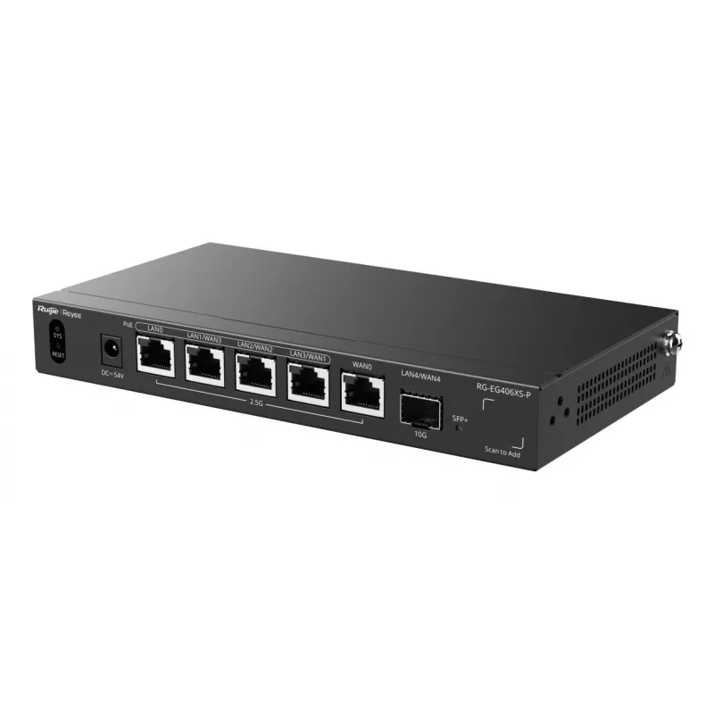 Ruijie Reyee RG-EG406XS-P Multi-WAN Cloud Gateway Router, 6x 2.5GE RJ45, 1x 10GE SFP+, 4 PoE, VPN, Rackmount