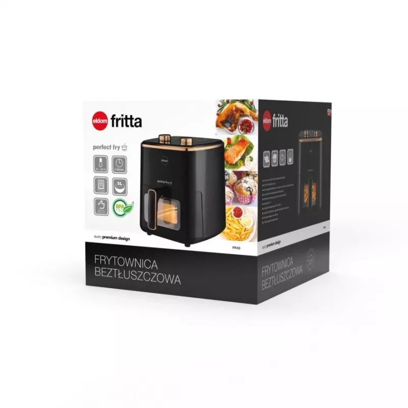 ELDOM FRITTA Fat-Free Fryer 5.0 L Adjustable Temp. Timer 1500 W Single 5 L Stand-Alone Hot Air Fryer Black
