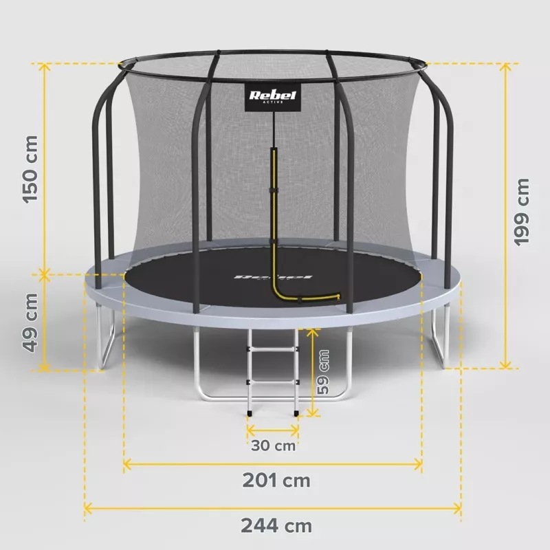 REBEL Active Trampoline PRO 8ft/244cm with Safety Net and Ladder
