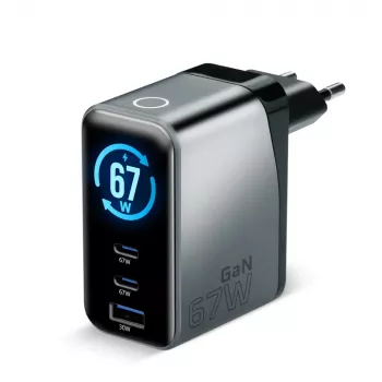 EVERACTIVE SC-670Q GaN 67W USB-C Charger with 2x USB-C and 1x USB-A, Quick Charge 4+, PD 3.0, Black