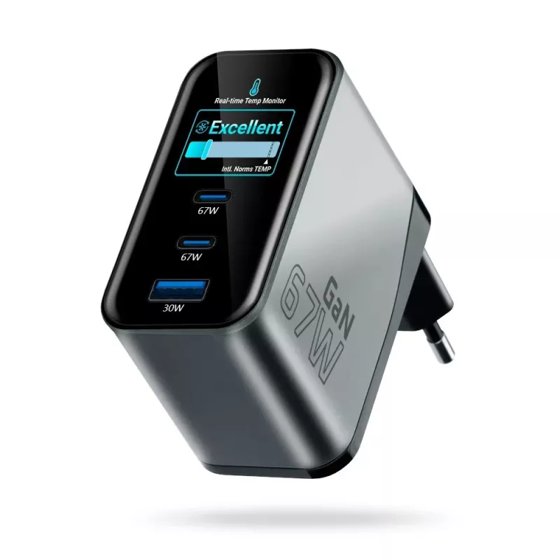 EVERACTIVE SC-670Q GaN 67W USB-C Charger with 2x USB-C and 1x USB-A, Quick Charge 4+, PD 3.0, Black