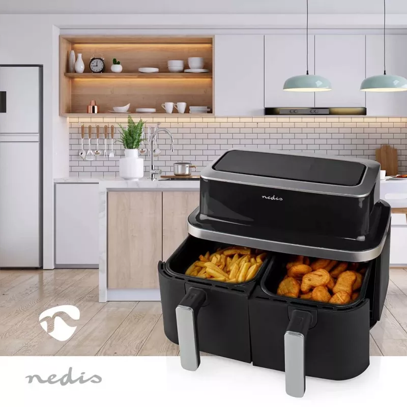 Nedis KAAF320BK Hot Air Fryer Dual Basket 8.4 L 2600 W Digital Touchscreen Black
