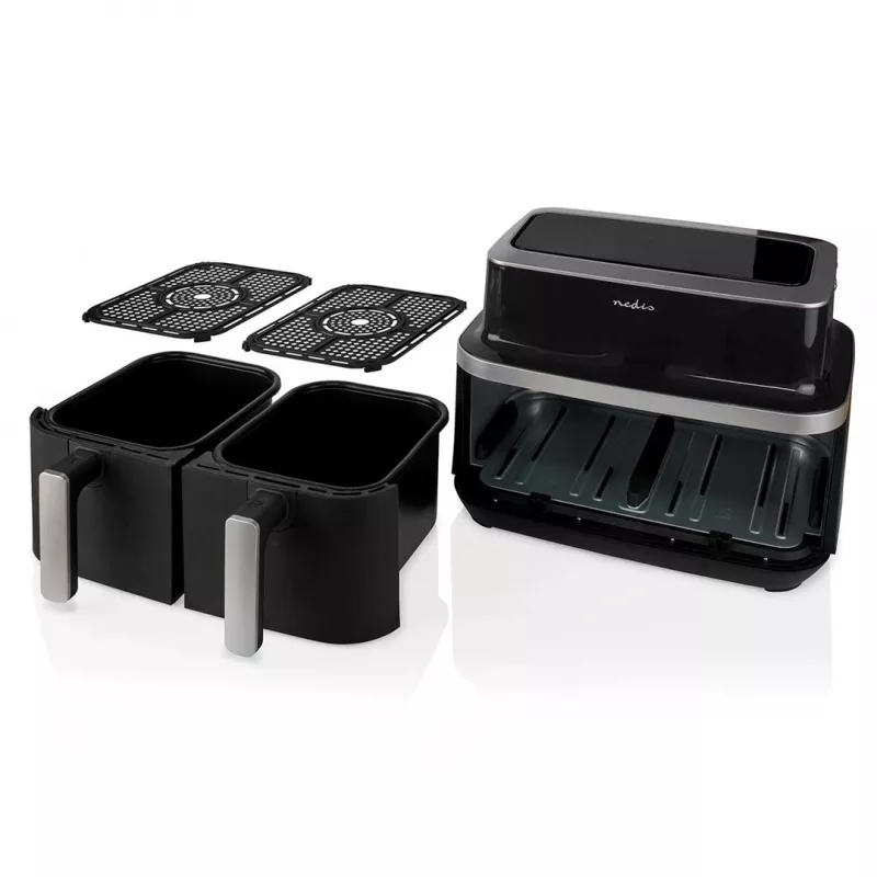 Nedis KAAF320BK Hot Air Fryer Dual Basket 8.4 L 2600 W Digital Touchscreen Black