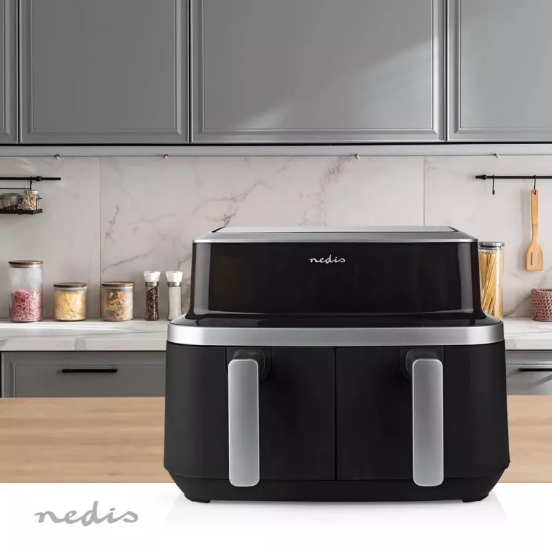 Nedis KAAF320BK Hot Air Fryer Dual Basket 8.4 L 2600 W Digital Touchscreen Black